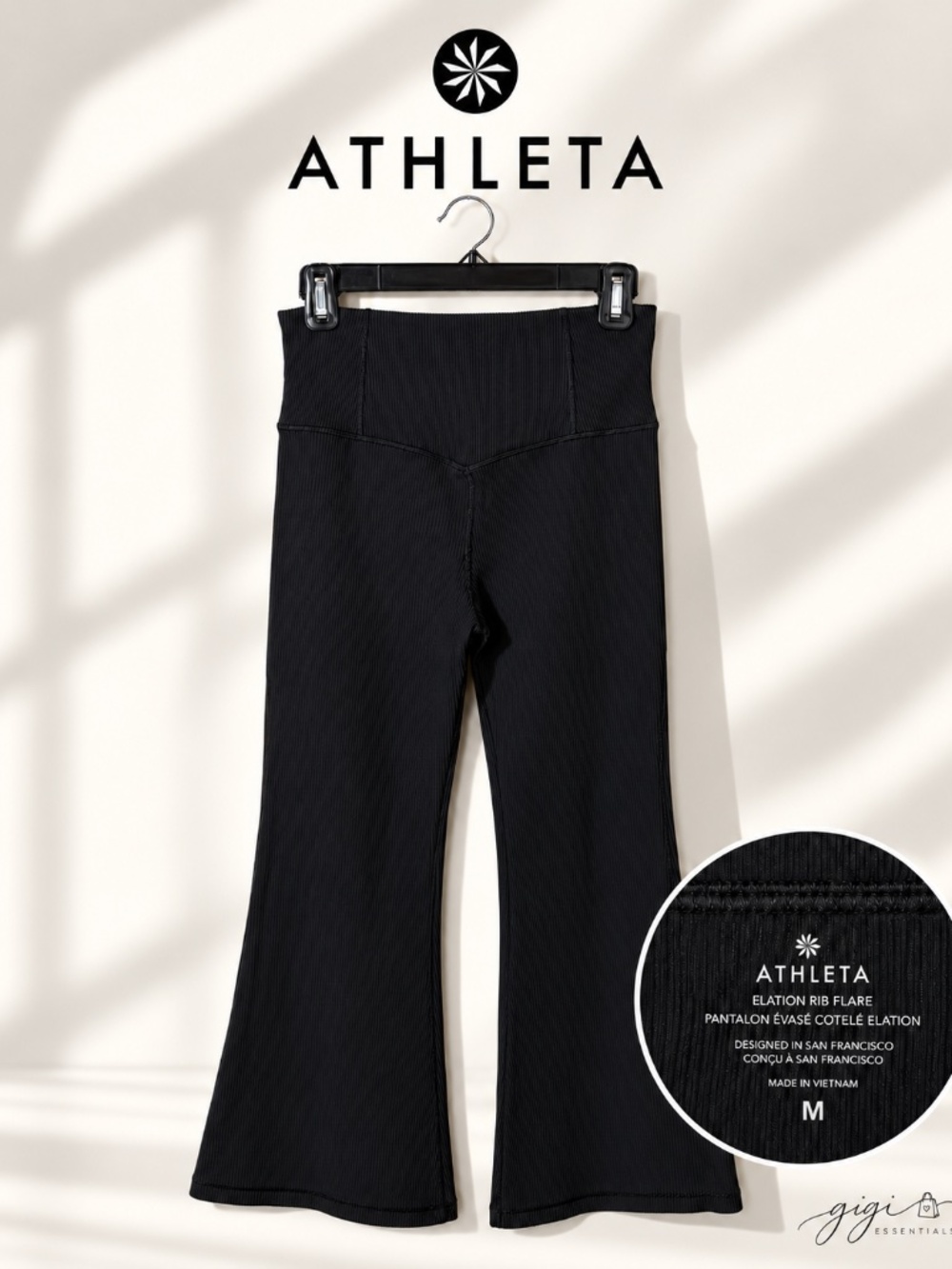 Athleta Elation Rib Flare Pants in Black Size Medium